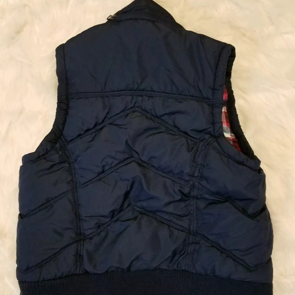 aeropostale XS Puffer Vest Navy w/ Flannel Snaps Junior Women - Picture 2 of 8